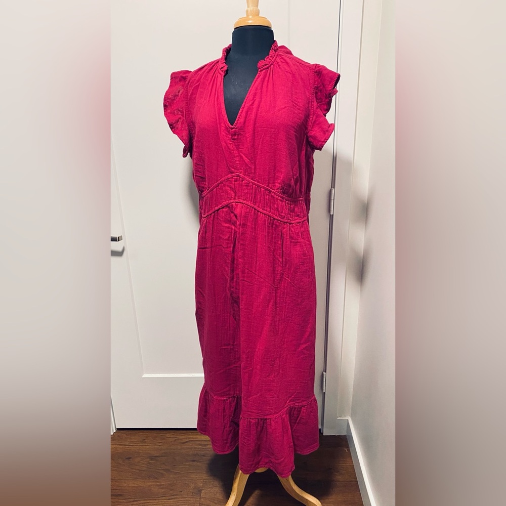 Cotton gauze ruffled dress Fuchsia
